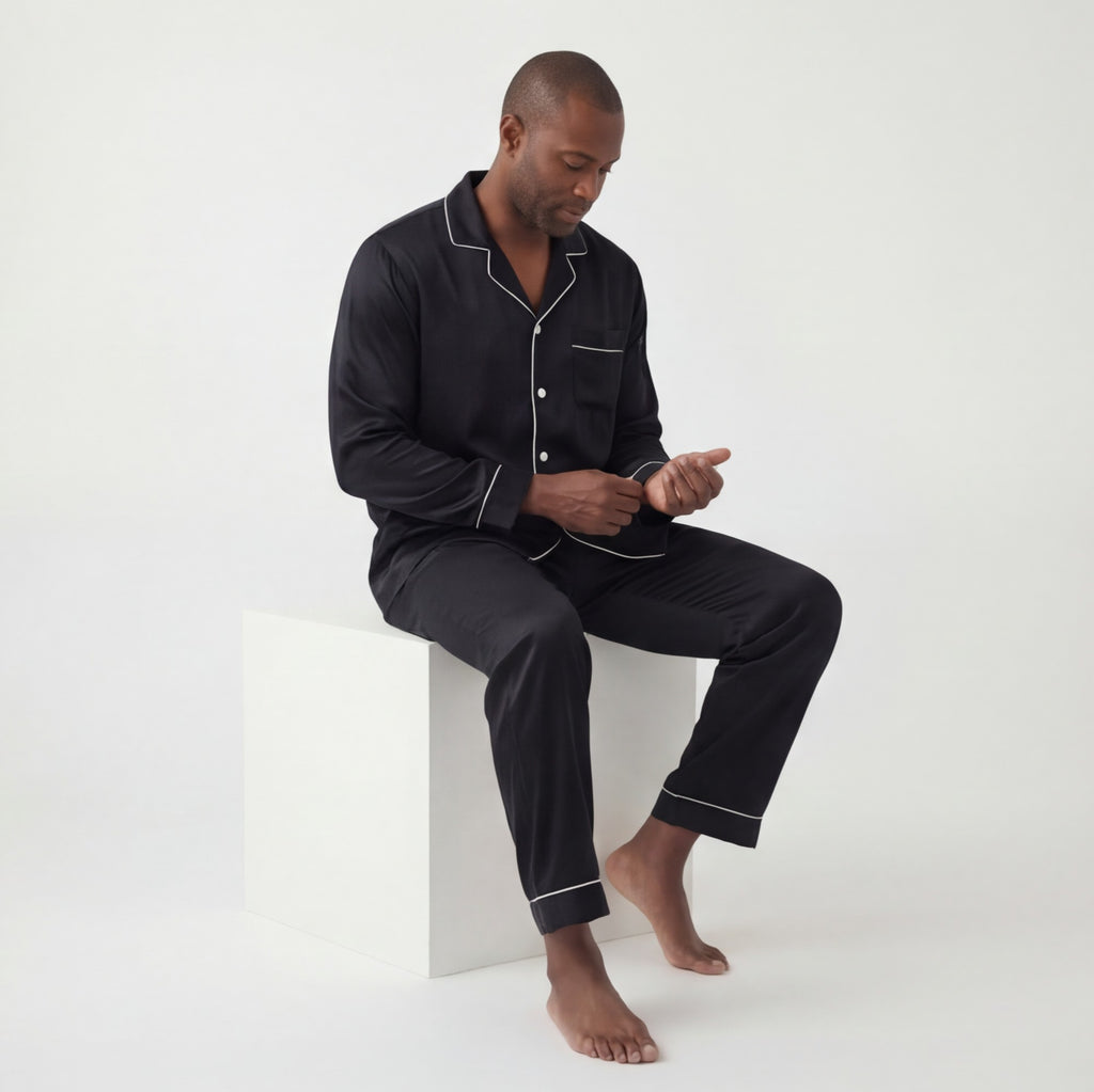 Black - 100% Mulberry Silk Pajama Set