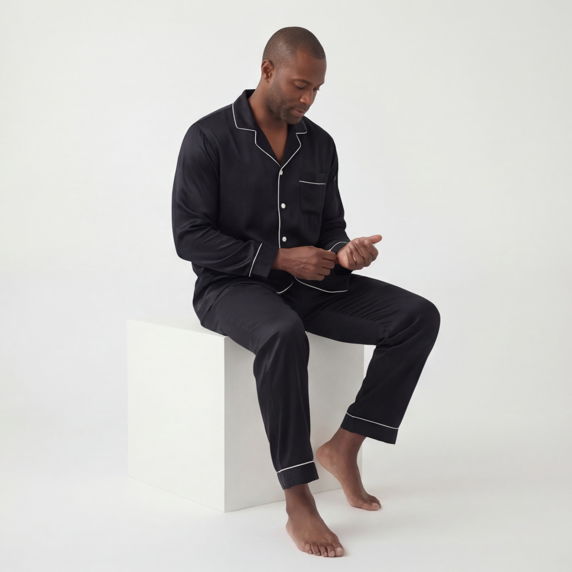 Black - 100% Mulberry Silk Pajama Set
