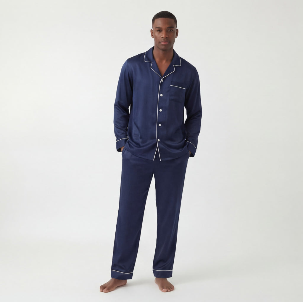 Navy Blue - 100% Mulberry Silk Pajama Set