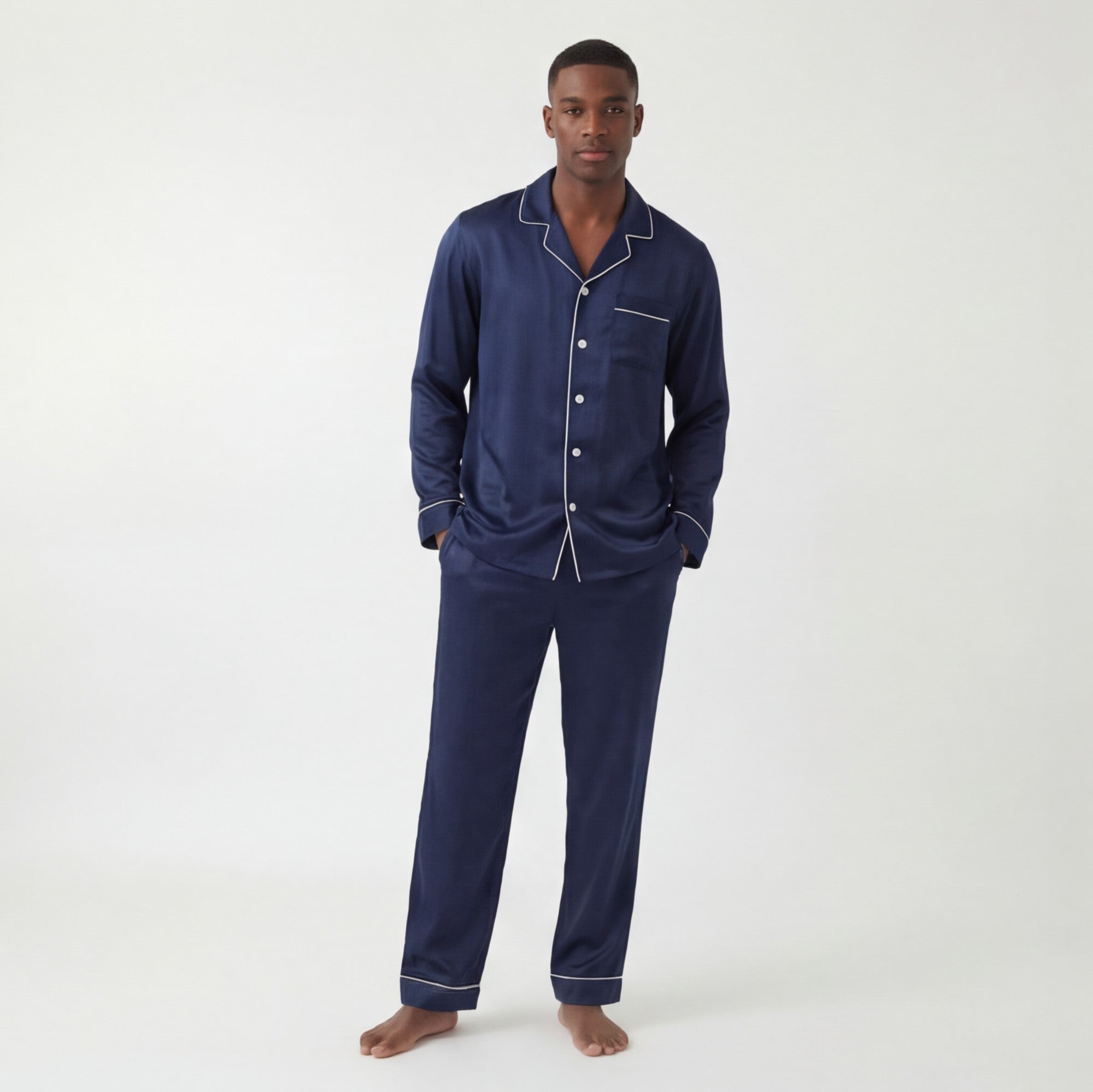 Navy Blue - 100% Mulberry Silk Pajama Set