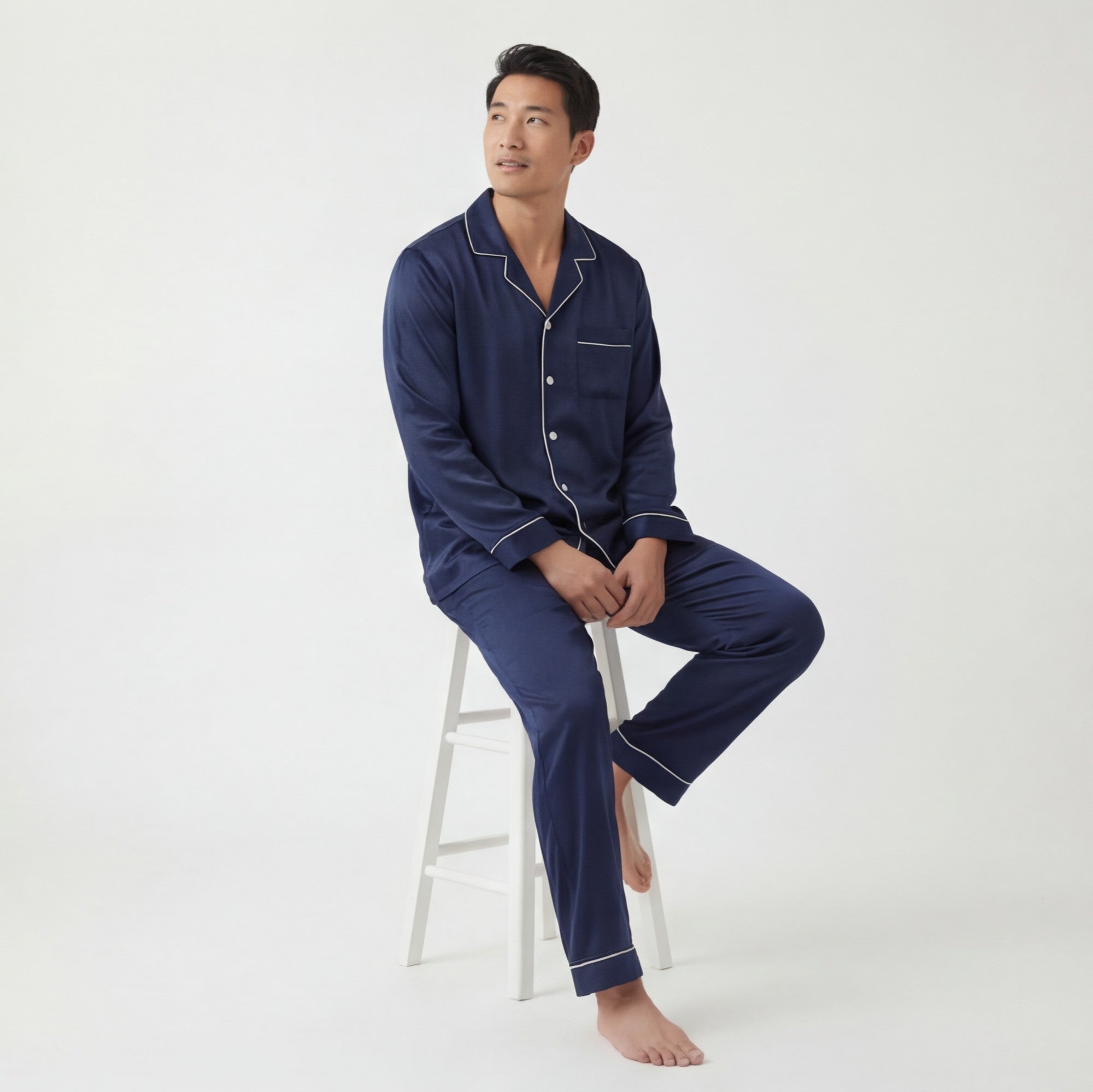 Navy Blue - 100% Mulberry Silk Pajama Set