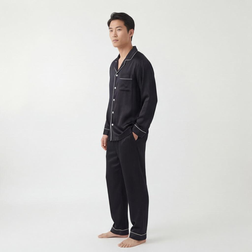 Black - 100% Mulberry Silk Pajama Set