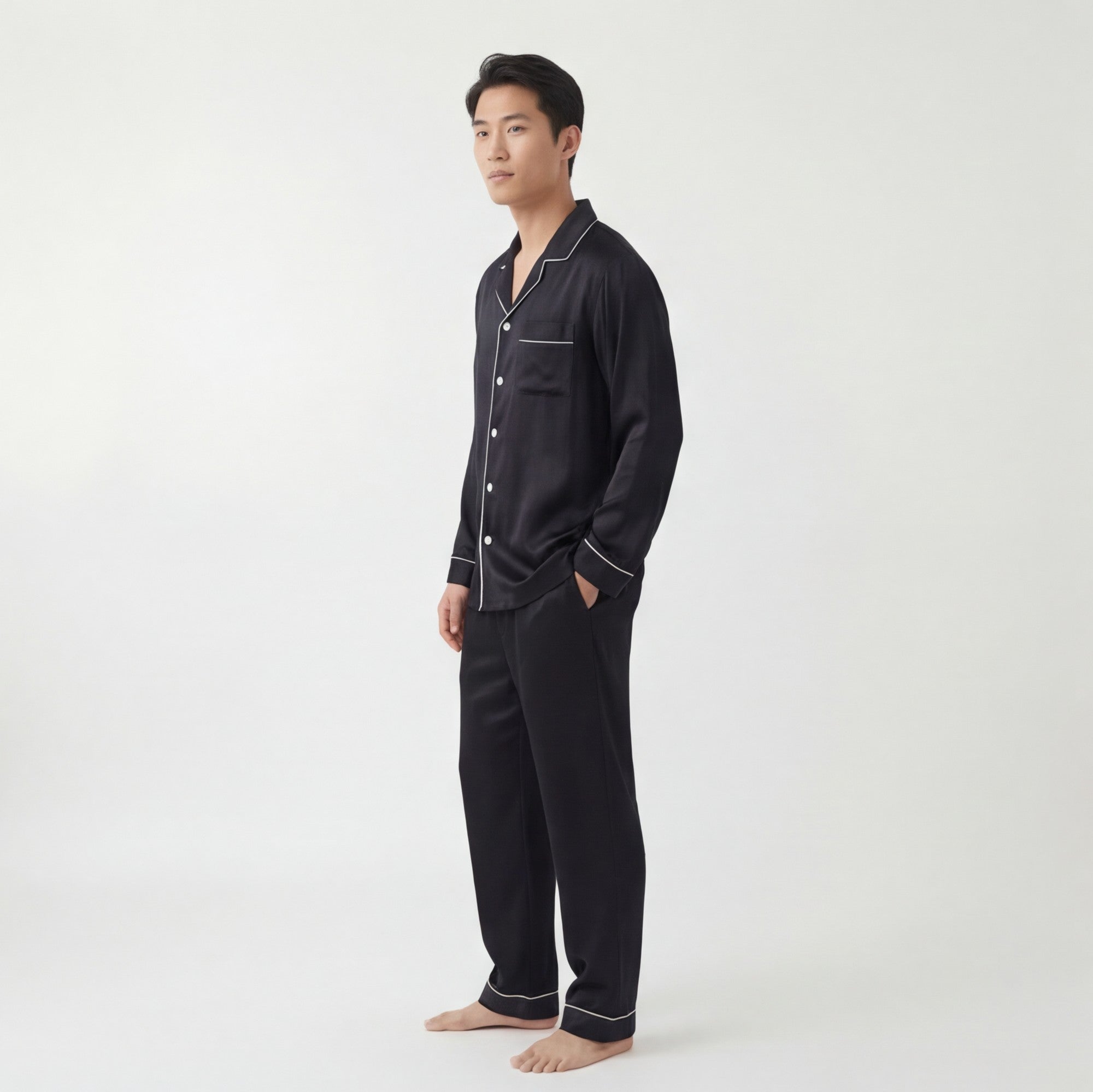 Black - 100% Mulberry Silk Pajama Set