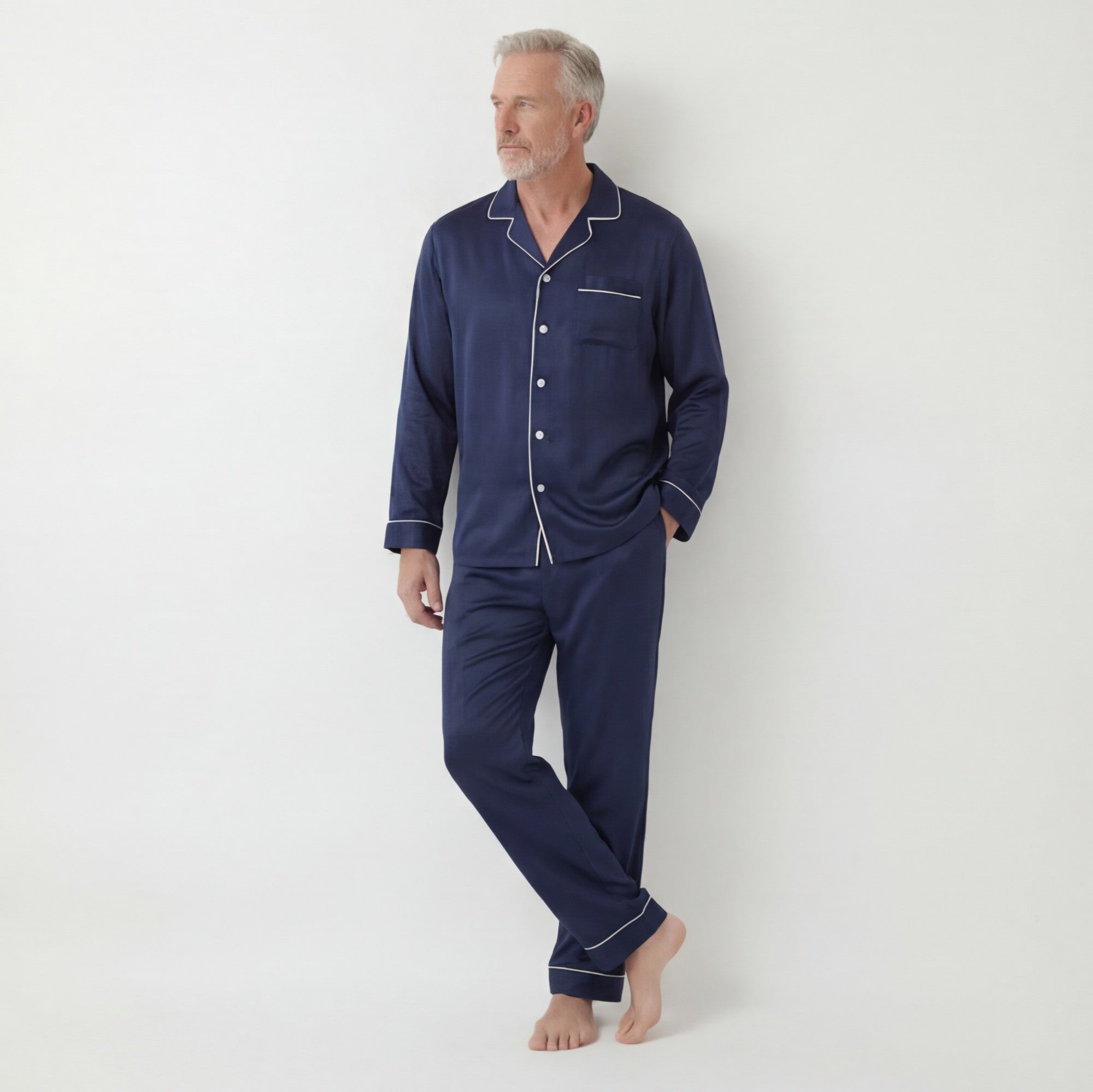 Navy Blue - 100% Mulberry Silk Pajama Set