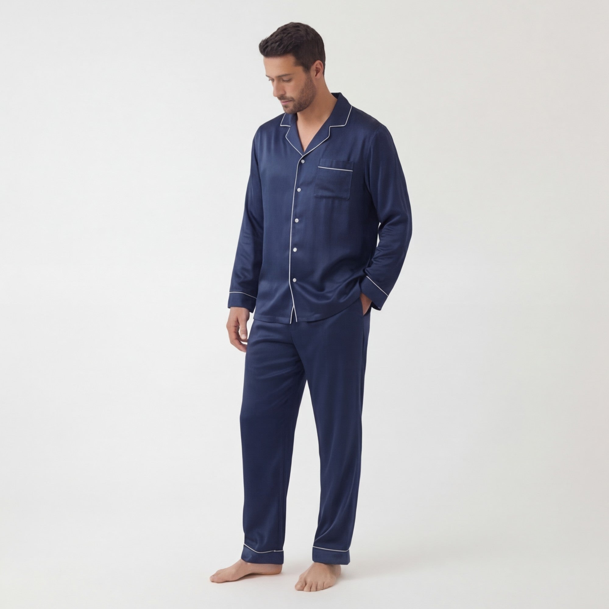 Navy Blue - 100% Mulberry Silk Pajama Set