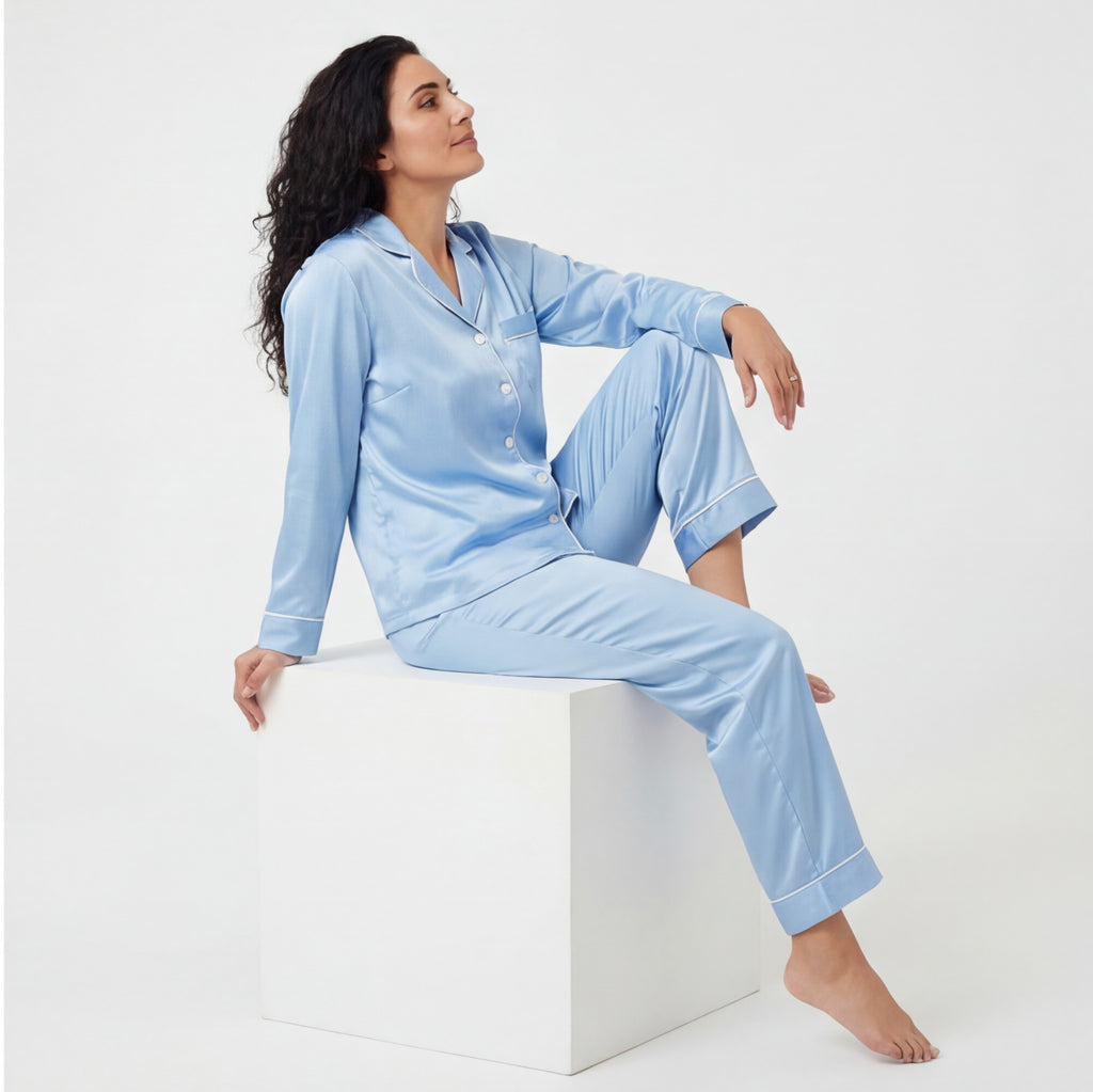 Baby Blue - 100% Mulberry Silk Pajama Set
