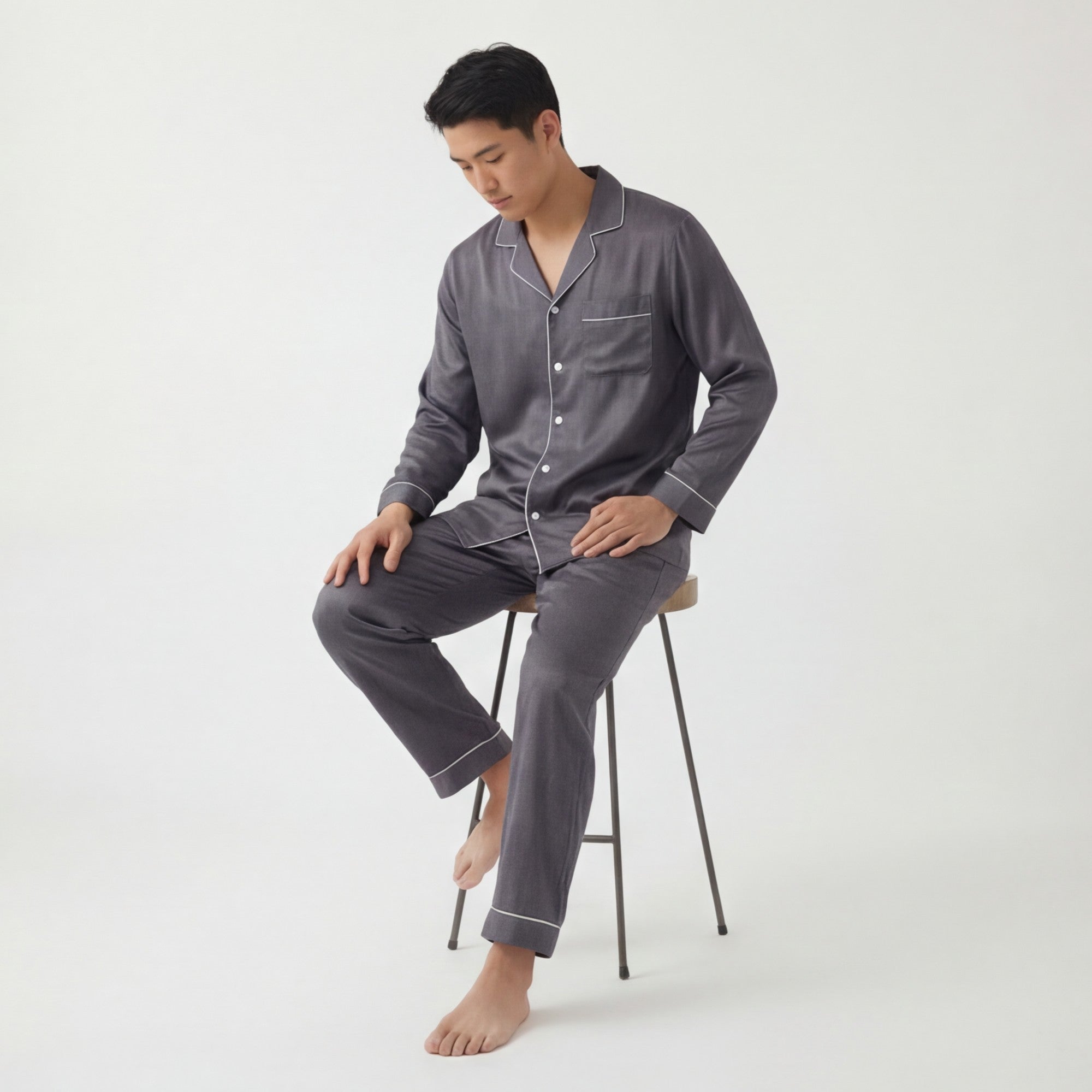 Charcoal Smoke - 100% Mulberry Silk Pajama Set